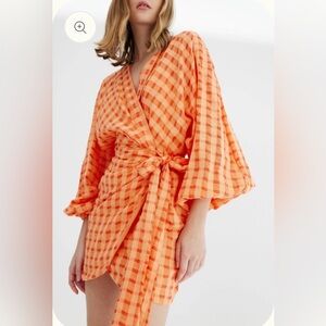 Gingham Wrap Robe in Bright Orange